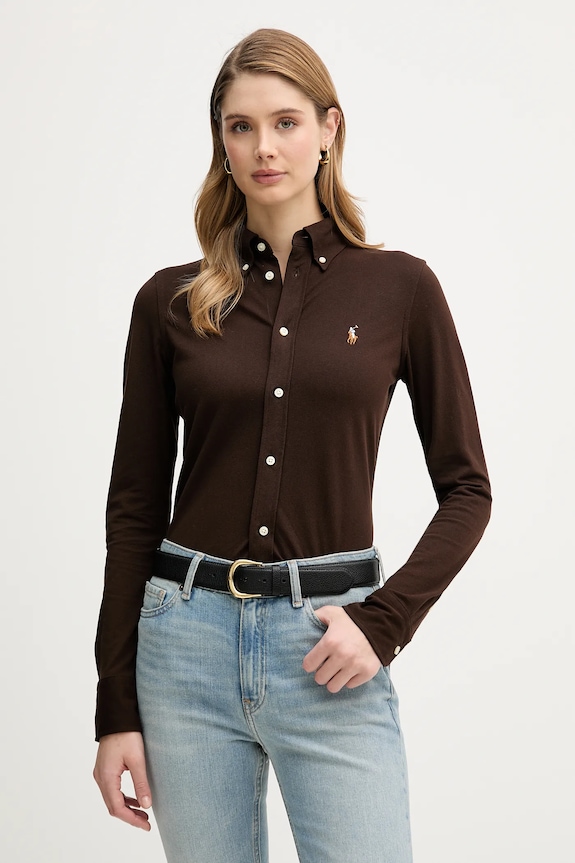 Polo Ralph Lauren koszula oxford damska bawełniana bawełna brązowy 211924258