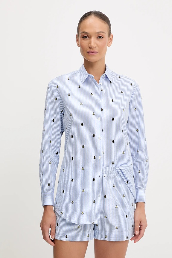 MC2 Saint Barth camicia in cotone applique blu BRIG001