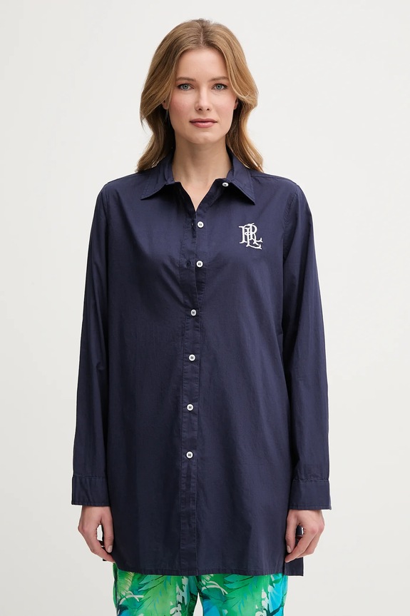 Бавовняна сорочка Lauren Ralph Lauren довгий темно-синій 20529276