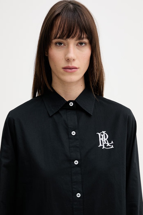 Bombažna srajca Lauren Ralph Lauren črna 20529276