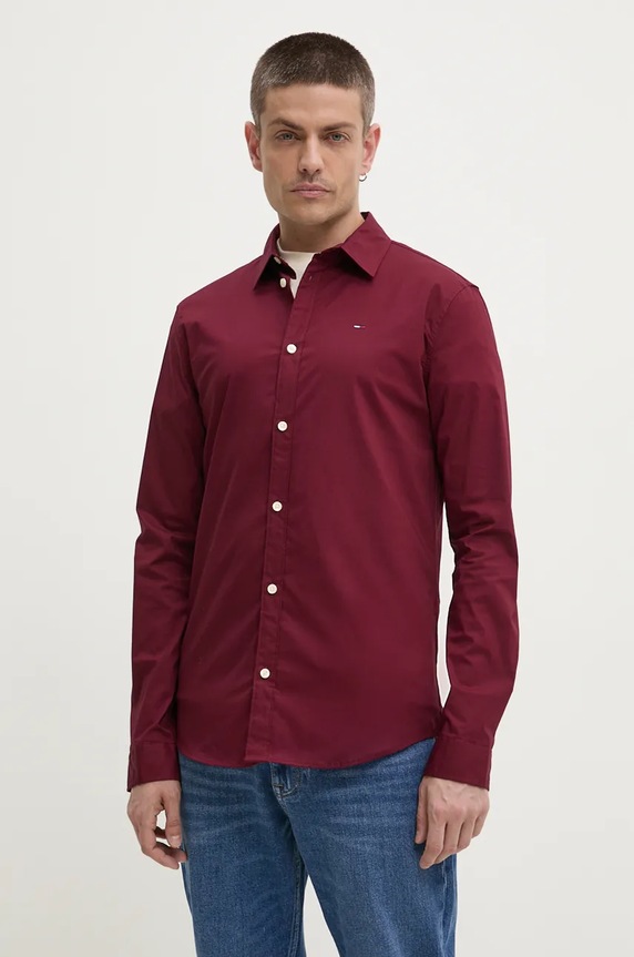 Košulja Tommy Jeans bez uzorka bordo DM0DM04405