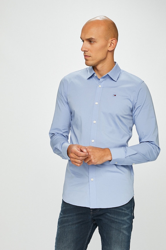 Tommy Jeans - Koszula DM0DM04405 z elastanem niebieski DM0DM04405