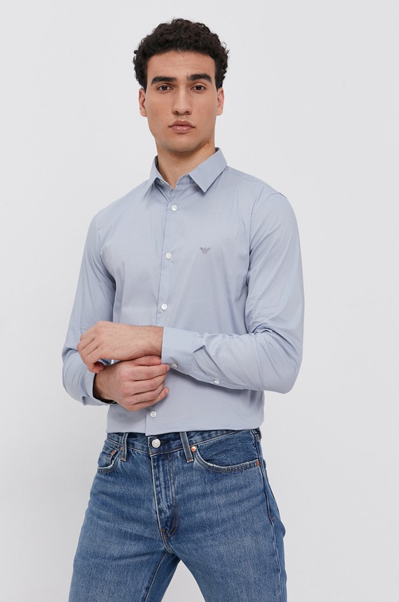 Košeľa Emporio Armani jednofarebný modrá 8N1C09.1NI9Z