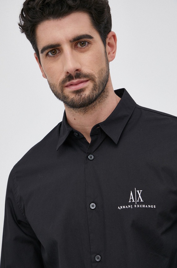 Bavlnená košeľa Armani Exchange jednofarebný čierna 8NZCP2.ZNBJZ.NOS