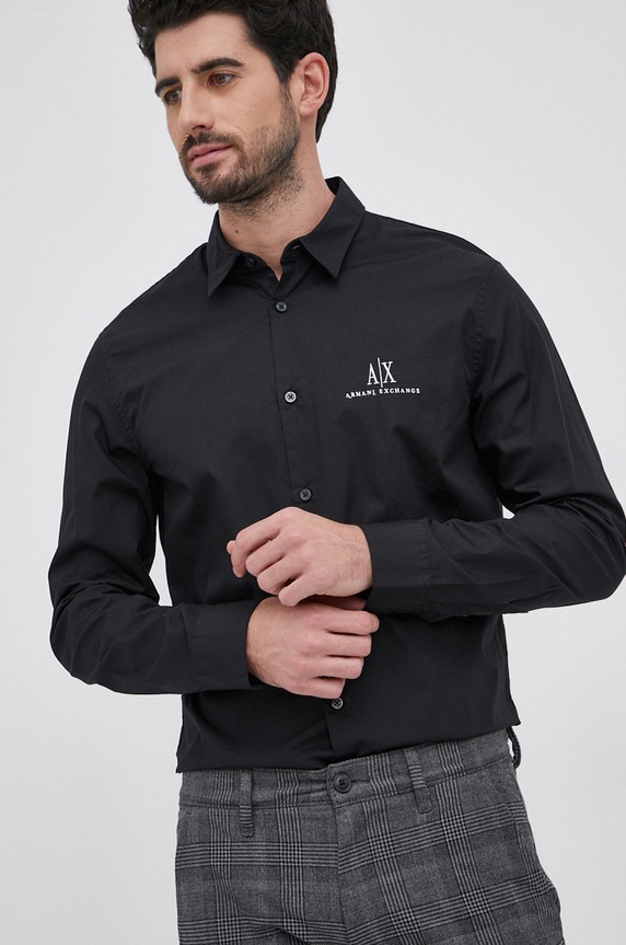 Bavlnená košeľa Armani Exchange 8NZCP2.ZNBJZ.NOS čierna