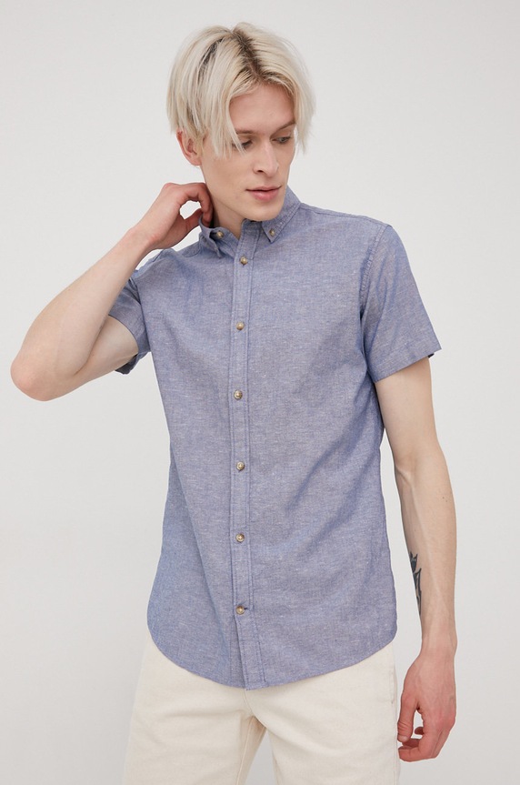 Jack & Jones koszula z domieszką lnu 12196821.FadedDenim niebieski