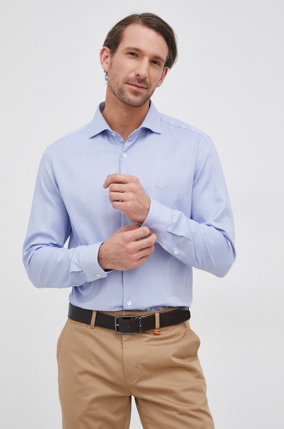 Pamučna košulja Emporio Armani regular plava 8N1CD4.1NB1Z.NOS