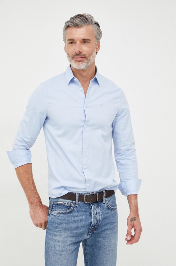 Pamučna košulja Armani Exchange bez uzorka plava 8NZCGB.Z8ANZ.NOS