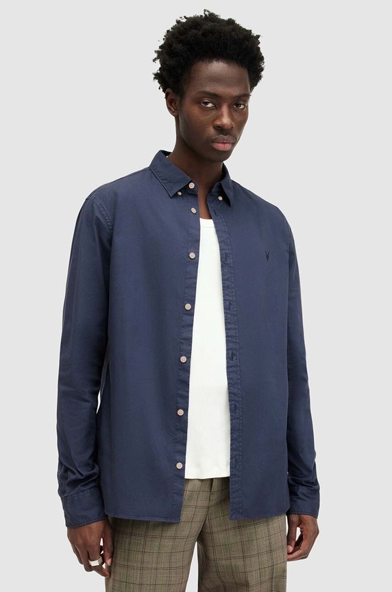 Košeľa AllSaints HAWTHORNE LS SHIRT slim tmavomodrá MS257U