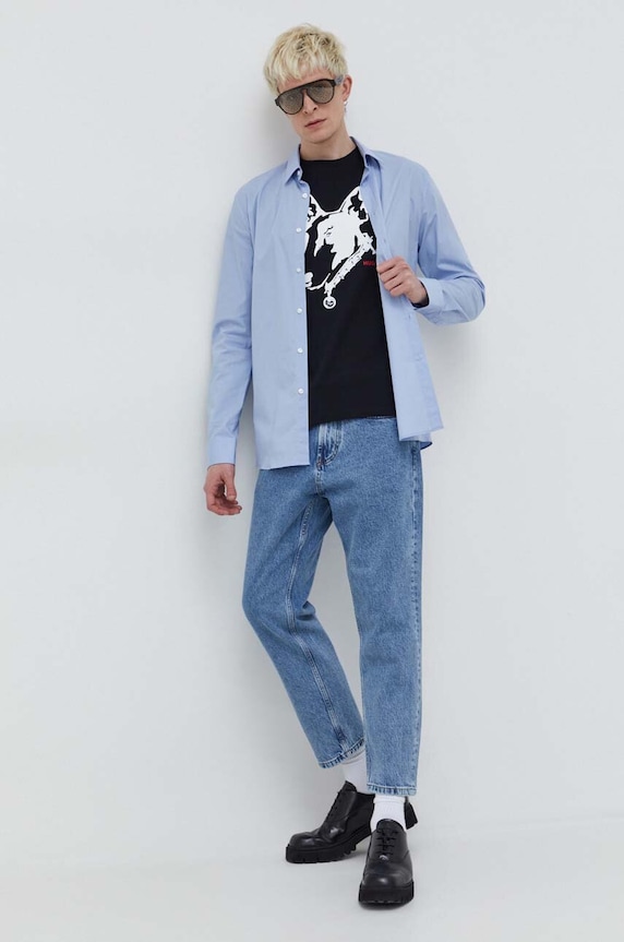 Košeľa HUGO Elisha02 50479396 modrá AW25