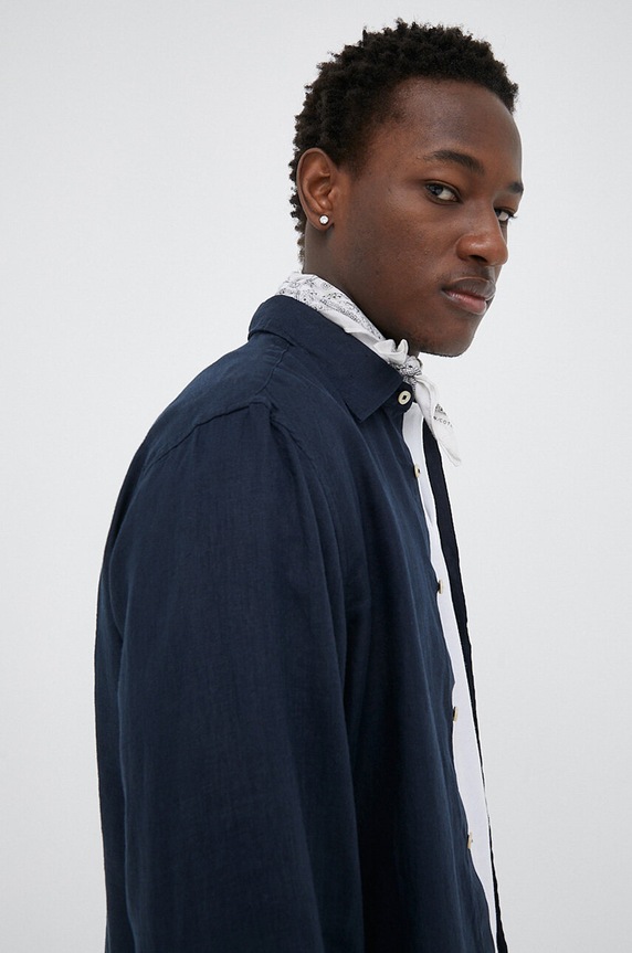 Marc O'Polo koszula lniana M23742842158 granatowy