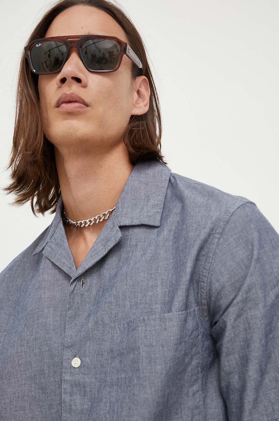 Βαμβακερό πουκάμισο Marc O'Polo DENIM σκούρο μπλε M64087341054