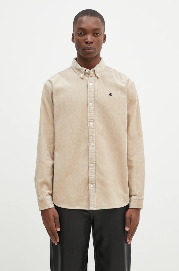 Carhartt WIP camicia in velluto a coste regolare beige I029958.WALL.BLACK