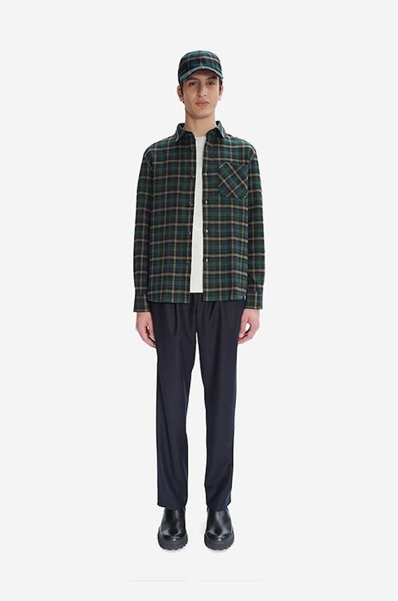 A.P.C. cămașă din lână Surchemise Trek COEZX.H02396 verde AA00
