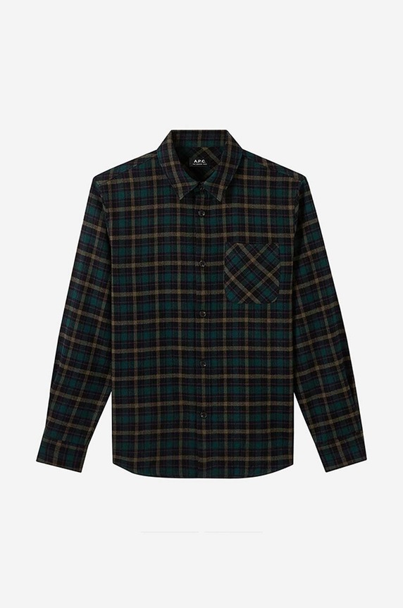 A.P.C. cămașă din lână Surchemise Trek verde COEZX.H02396