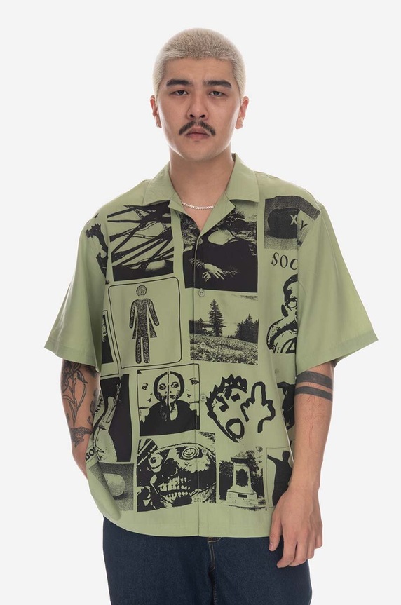 PLEASURES shirt Choices Camp Collar green P23SP015