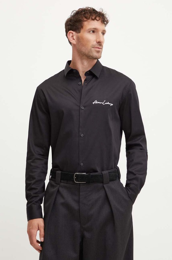 Košeľa Armani Exchange jednofarebný čierna 8NZC99.ZN10Z.NOS