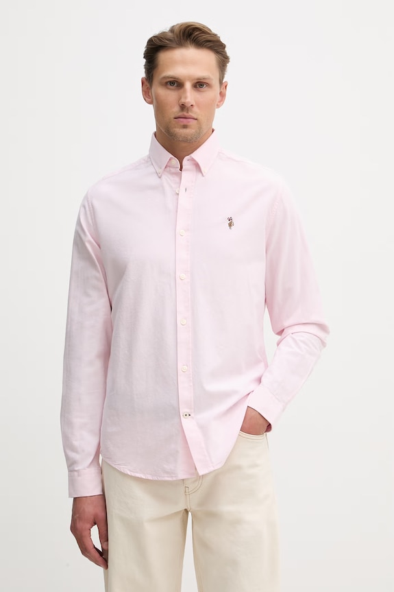 Βαμβακερό πουκάμισο U.S. Polo Assn. PEACHED OXFORD LS μακρύ ροζ MUP3247