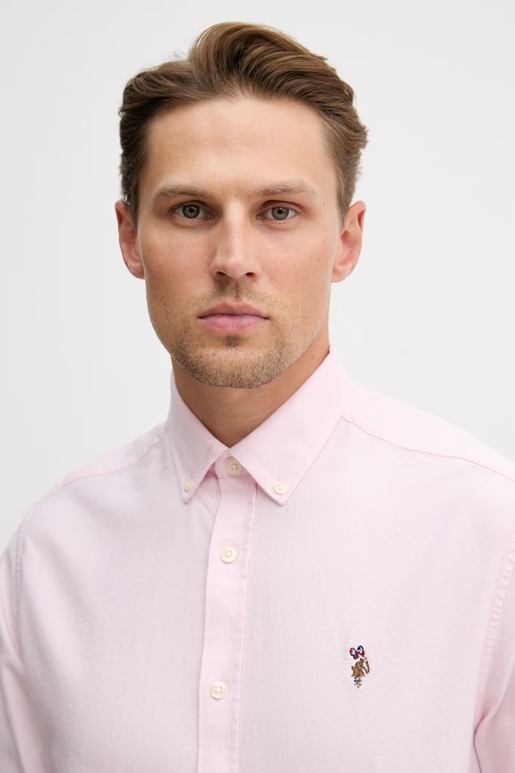 Βαμβακερό πουκάμισο U.S. Polo Assn. PEACHED OXFORD LS ροζ MUP3247