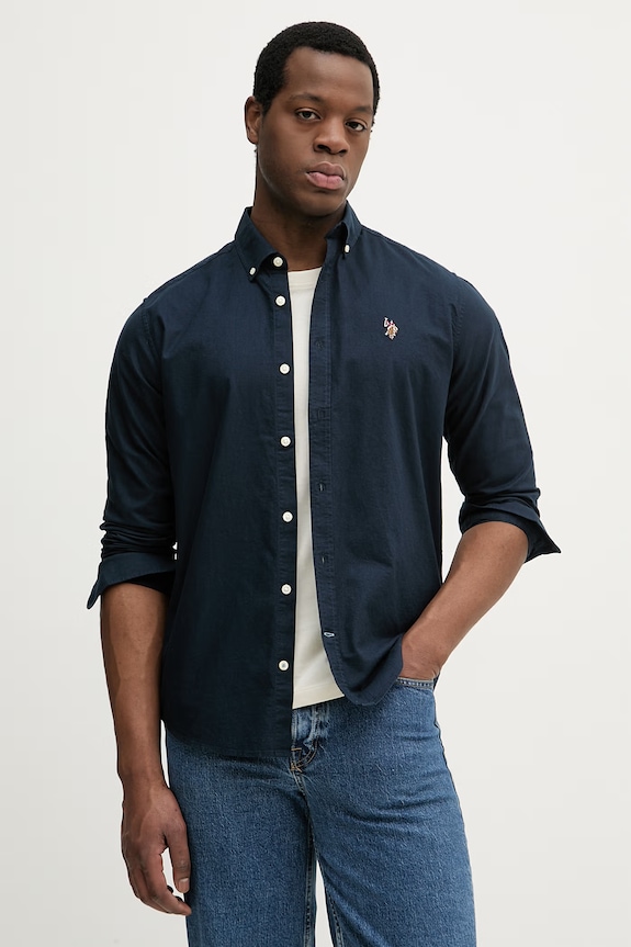 Pamučna košulja U.S. Polo Assn. PEACHED OXFORD LS casual mornarsko plava MUP3247