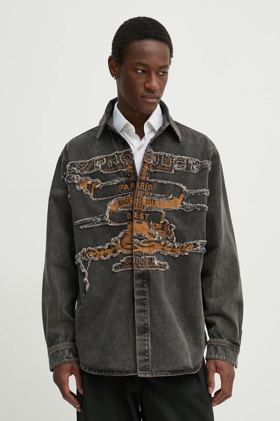 Rifľová košeľa Y/Project EVERGREEN PARIS' BEST PATCH DENIM SHIRT 207SI002 sivá AA00