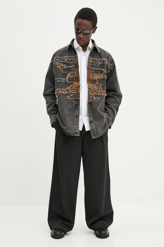 Rifľová košeľa Y/Project EVERGREEN PARIS' BEST PATCH DENIM SHIRT sivá 207SI002