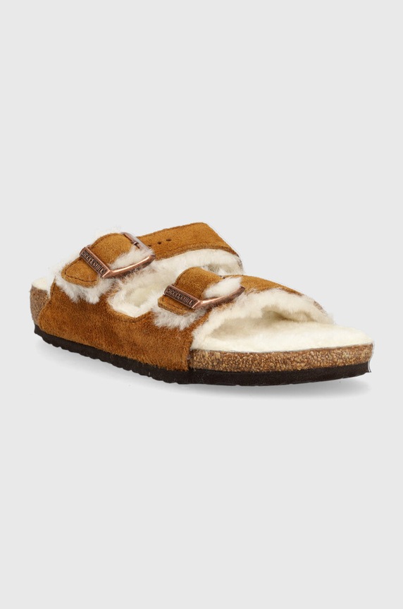 Birkenstock klapki zamszowe dziecięce 1017792 brązowy AA00