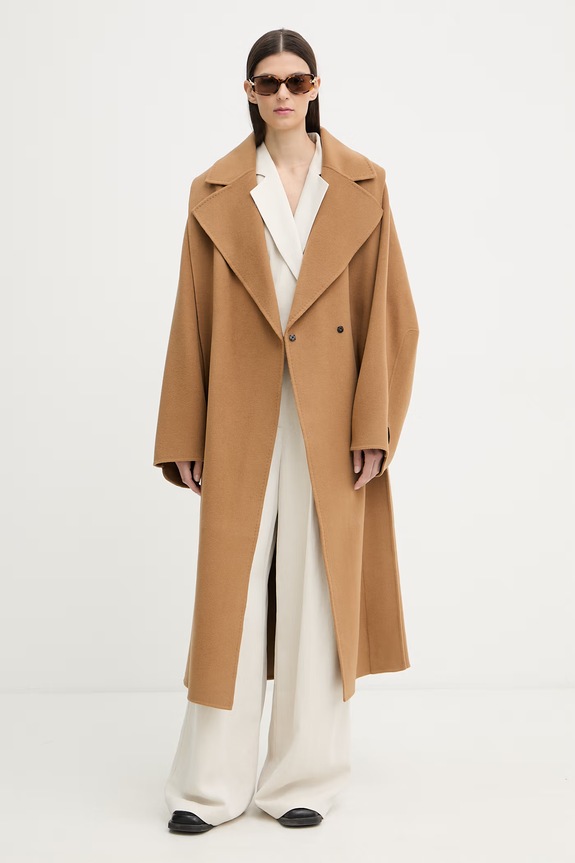 MMC STUDIO elegancki płaszcz damski wełniany VESPERE.COAT brązowy AA00