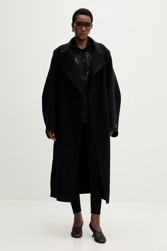 MMC STUDIO palton elegant de damă din lână VESPERE.COAT negru AA00