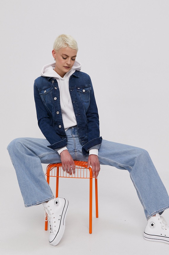 Rifľová bunda Tommy Jeans bez kapucne tmavomodrá DW0DW09219.NOS