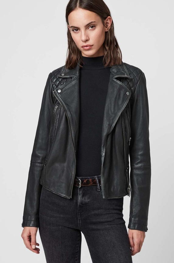 Kožená bunda AllSaints krivák čierna WL047C