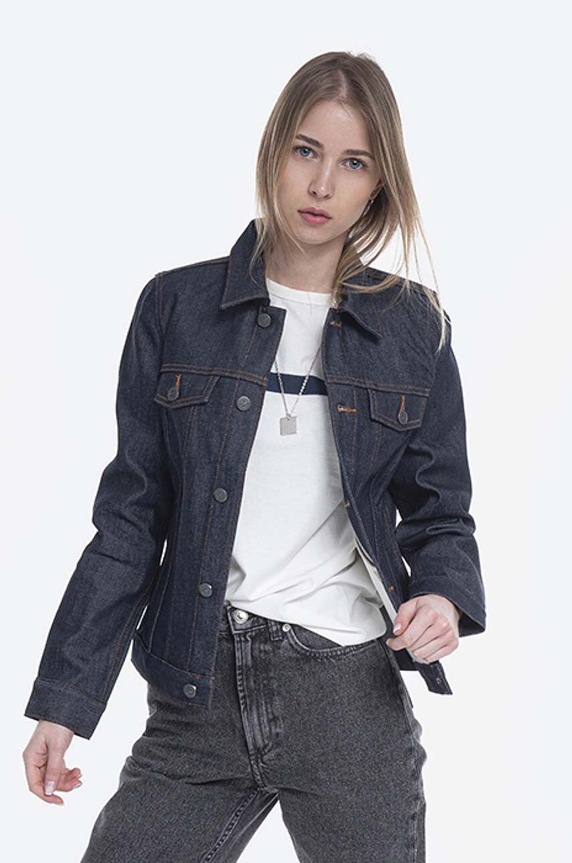 A.P.C. kurtka jeansowa Blouson Brandy bez kaptura granatowy COZZI.F02268