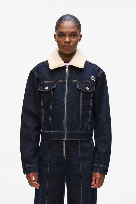 Pamučna traper jakna Karl Lagerfeld IKON za prijelazno razdoblje mornarsko plava A4W14025