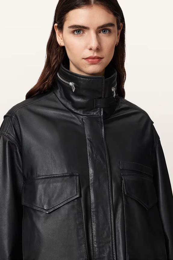 AllSaints bunda bomber dámska kožená čierna W110LD