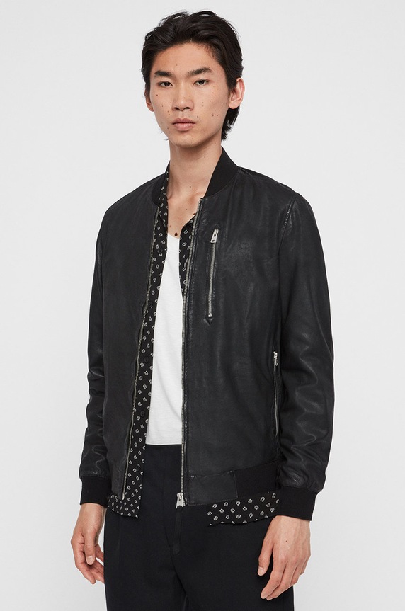 Kožená bomber bunda AllSaints Kino Leather Bomber černá ML026J