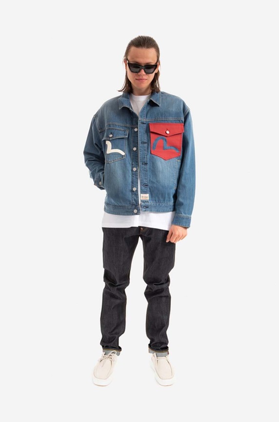 Evisu kurtka jeansowa bawełniana 2ESHTM2DJ713LFCP niebieski AA00
