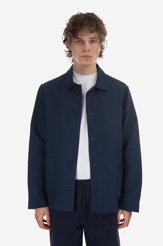 Ľanový kabát A.P.C. Veste Kerlouan nezateplené tmavomodrá LIAEO.H03053