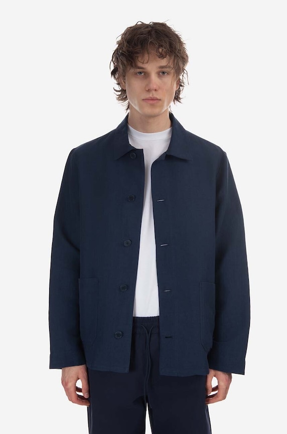 Ľanový kabát A.P.C. Veste Kerlouan nezateplené tmavomodrá LIAEO.H03053