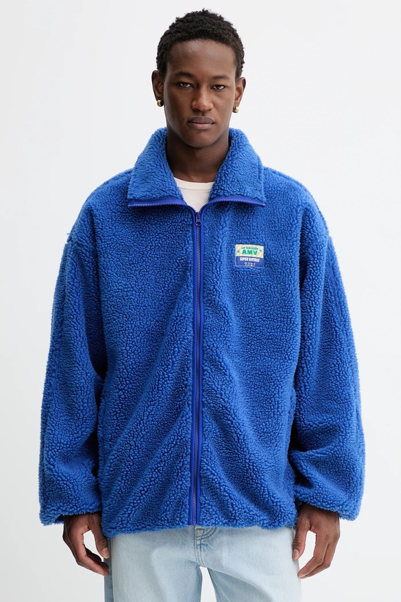 American Vintage hanorac fleece imprimeu bleumarin MHOK17A