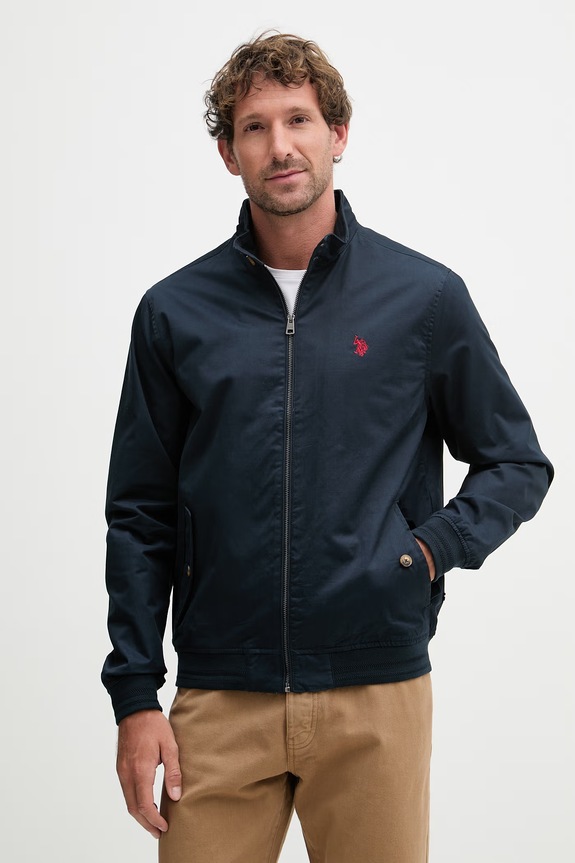 U.S. Polo Assn. prechodná bunda pánska bavlnená Harrington tmavomodrá MUP3260