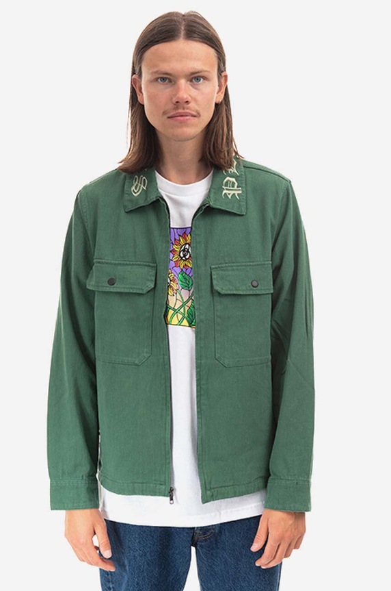 PLEASURES denim jacket non-insulated green P22F029