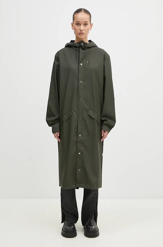 Дощовик Rains Longer Jacket з капюшоном зелений 18360.GREEN