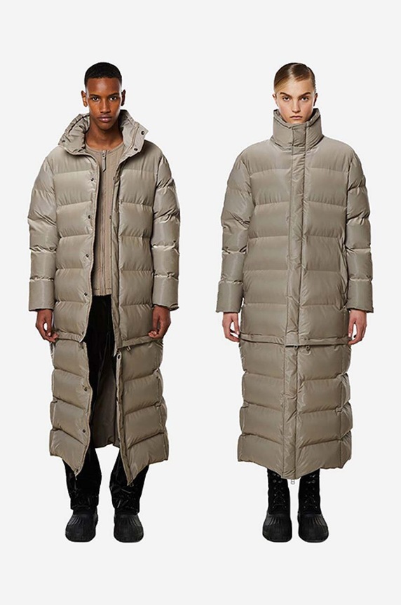 Bunda Rains Extra Long Puffer Coat s podšívkou hnědá 1536.VELVETTAUPE