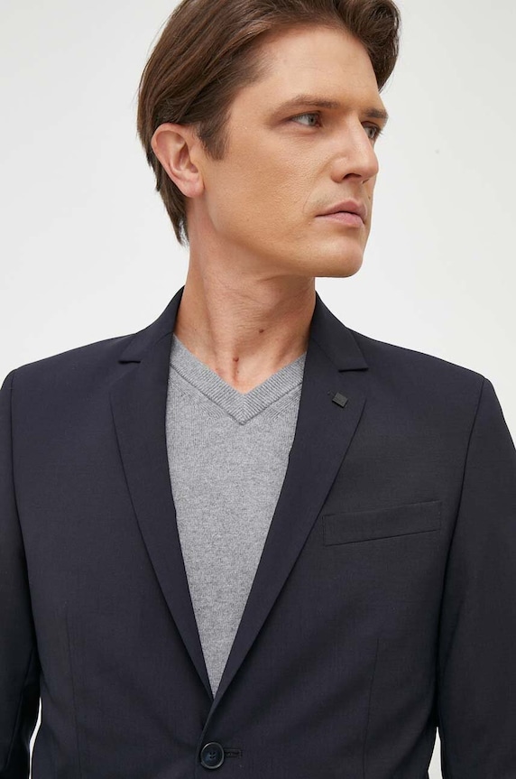 Karl Lagerfeld gyapjú kabát sötétkék 500099.155200