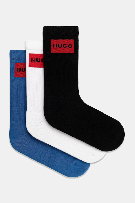 Ponožky HUGO 3-pak 3P QS RIB LABEL CC dlhé ponožky modrá 50531515