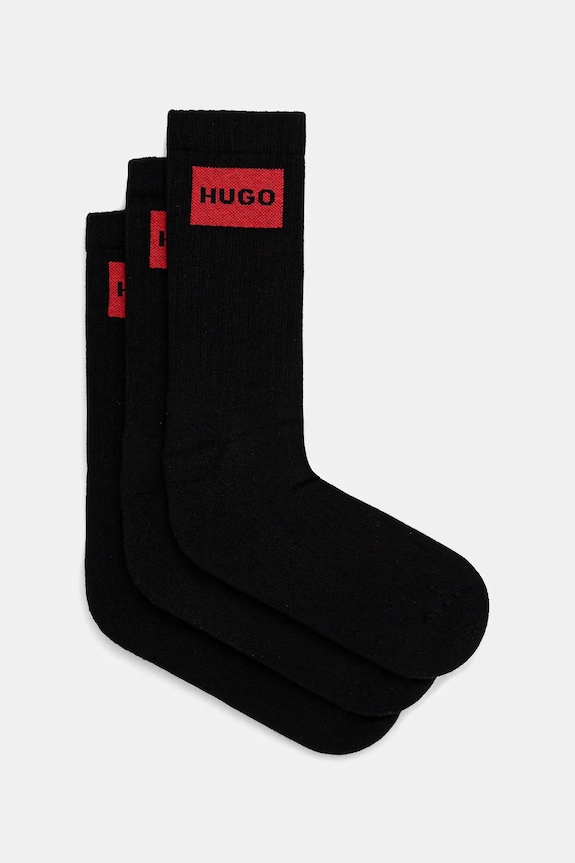Ponožky HUGO 3-pak 3P QS RIB LABEL CC dlhé ponožky čierna 50531515
