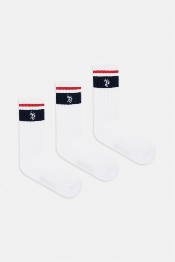 Κάλτσες U.S. Polo Assn. BRAND STRIPE SPORTS 3-pack ψηλές κάλτσες λευκό MUP3452