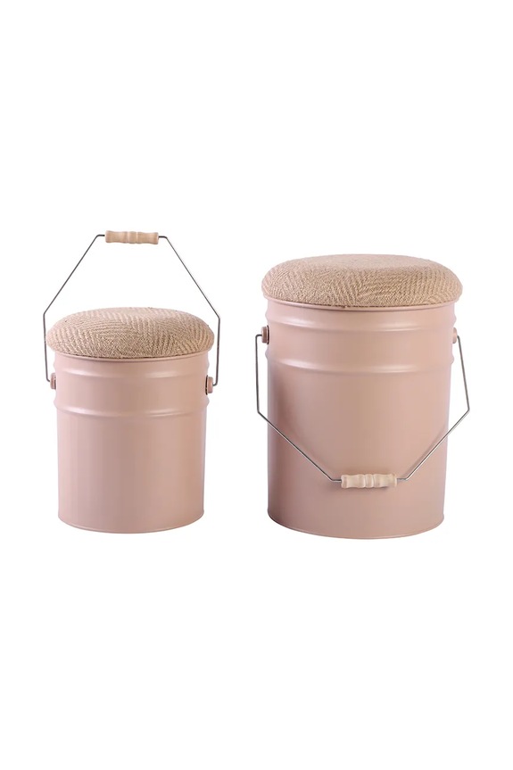 Σκαμπό με χώρο αποθήκευσης Leitmotiv Buckets 39 x 31 cm 2-pack LM2263LB μπεζ AA00