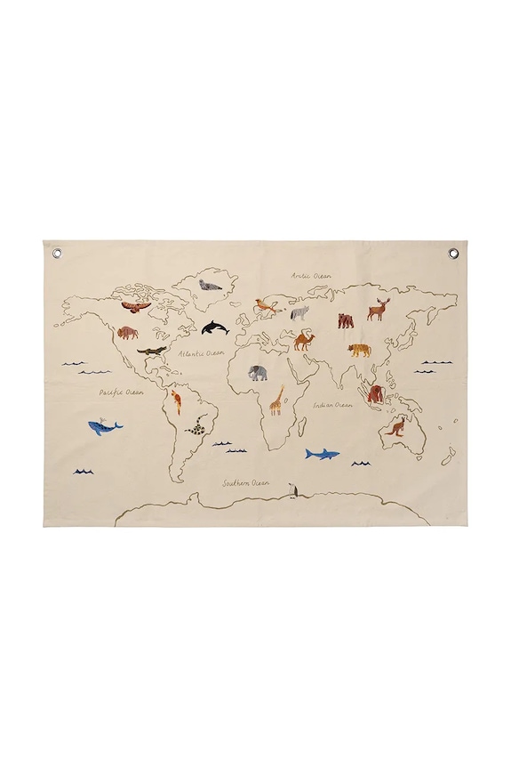 Stenski zemljevid ferm LIVING The World Textile Map bež 1104266497