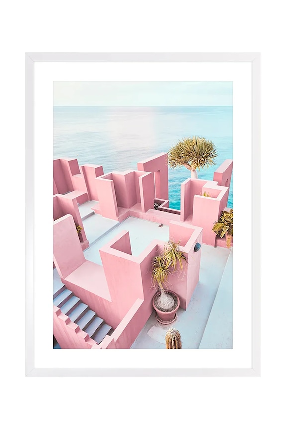 home & lifestyle dekoracja ścienna w ramie SEA VIEW FROM THE PINK ROOF 50 x 70 cm multicolor 1541201.23158